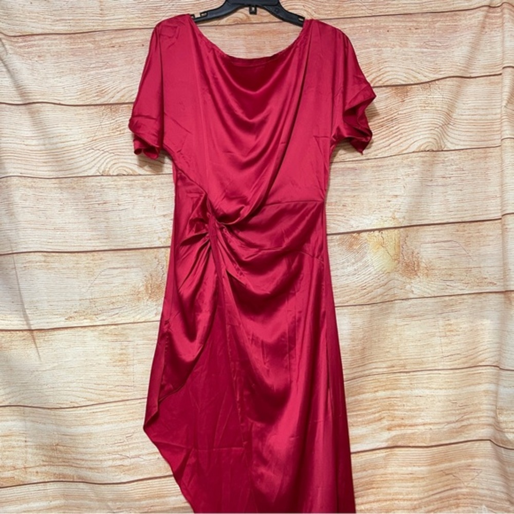 Red Ruched Side Short Sleeve Midi‎ Dress Size Small